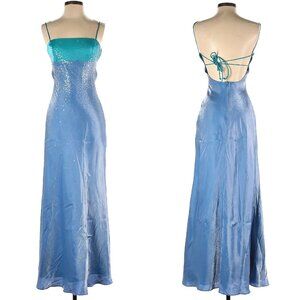 Vintage 90s y2k Morgan & Co Gown Prom Dress Blue Mermaid Sequins Strappy JR 3/4